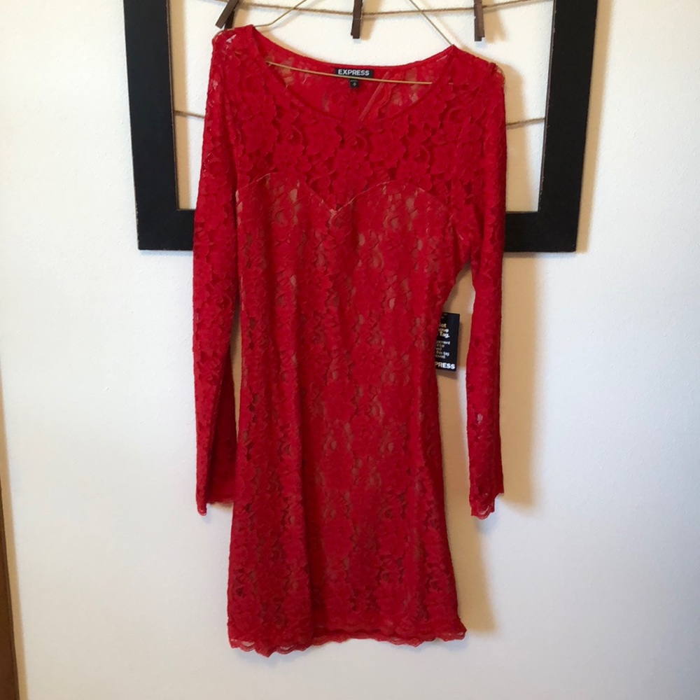 Open Back Red Lace Dress
